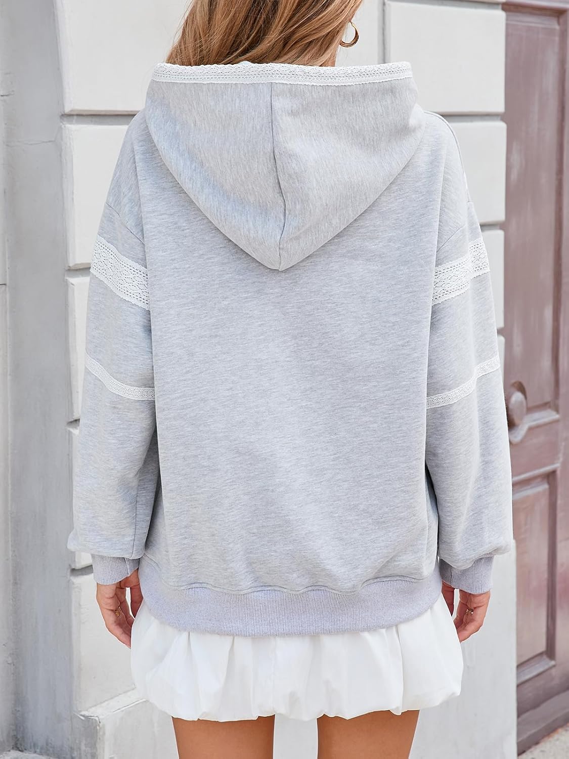 Oversized Hoodies for Women Lace Trim Long Sleeve Fleece Hooded Sweatshirt - Image 2