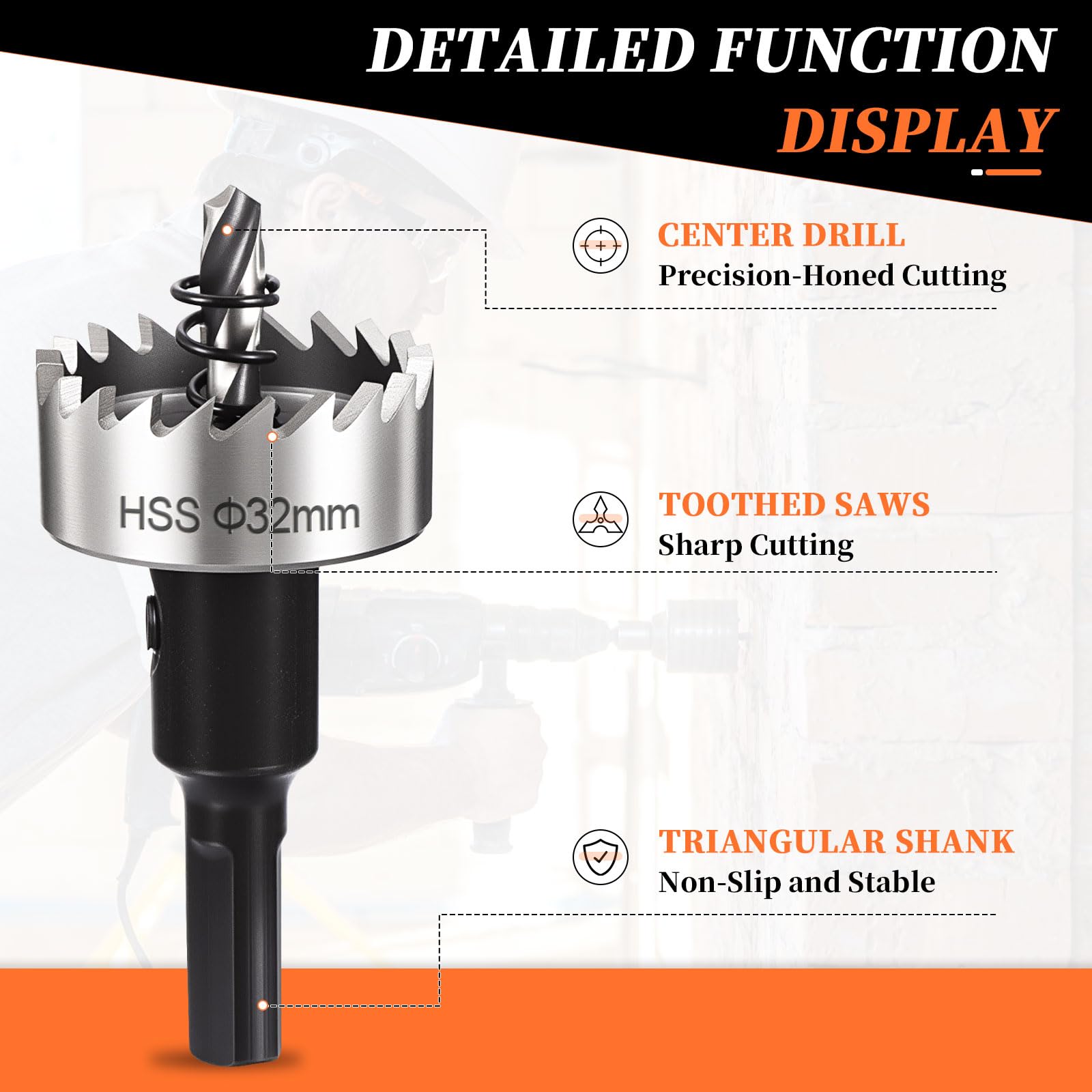 METALLIXITY Hole Saw 32mm (1-1/4"), 4241 High Speed Steel Hole Cutter with Center Drill Bit, Hex Key and Spring - Image 3