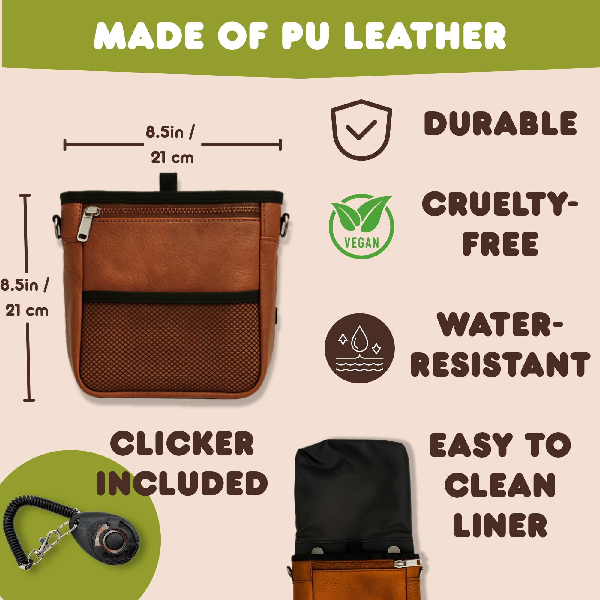 Large Dog Treat Pouch PU Leather with Clicker, Magnetic Clasp, Fits All Phones, 4 Cups, Hands-Free Pouches for Dog Training Treat Pouch, Built in Poop Bag Holder - image 2