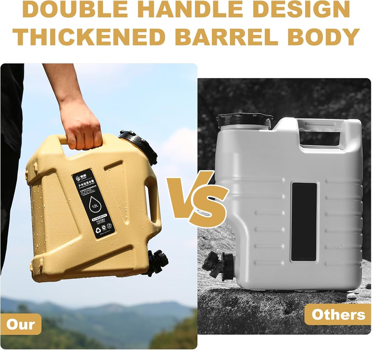 3.2 Gallon(12L) Water Containers With Spigot, Camping Water Tank No Leakage Portable Water Jug, Multifunction Emergency Water Storage Container For Outdoor Hiking Camping Picnic Supplies