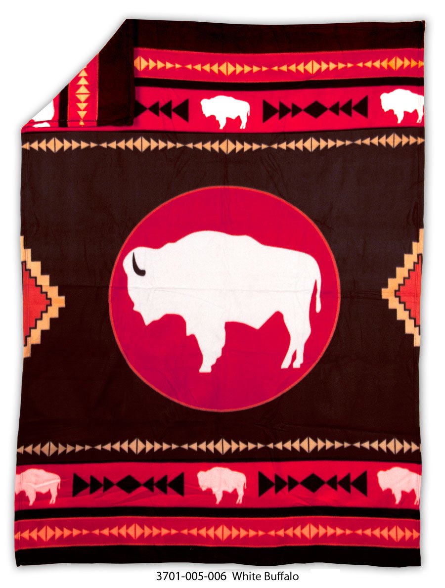Missouri RiverNative American Style Fleece Blanket - White Buffalo