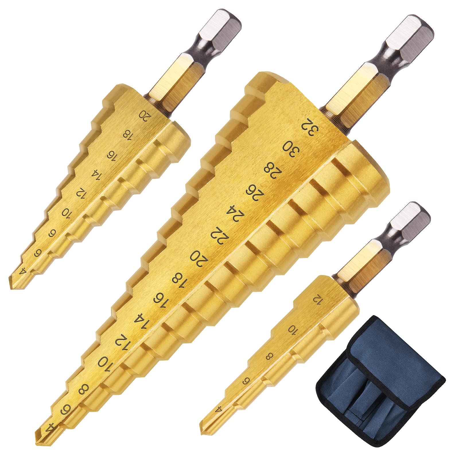flintronic® Punte Coniche, Fresa Conica Trapano a Gradini, HSS Titanium, Misure 4-12/4-20/4-32, Buco Cutter a Scalini per Eseguire Foro In Metallo Acciaio Ottone Legno Plastica Ferro…
