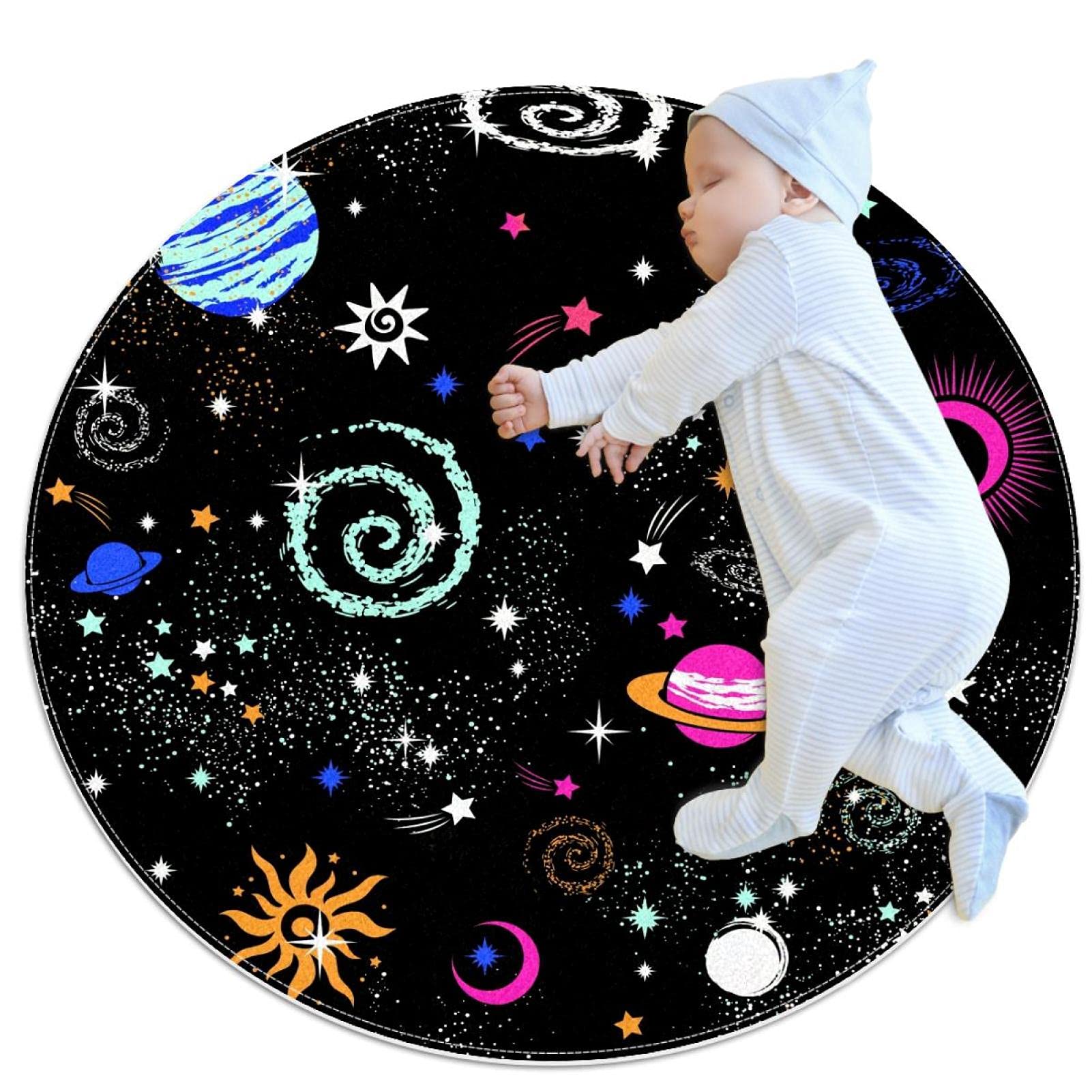 Alfombra infantil planetas galaxia redonda 80x80cm para suelo de cuarto juvenil y mascotas