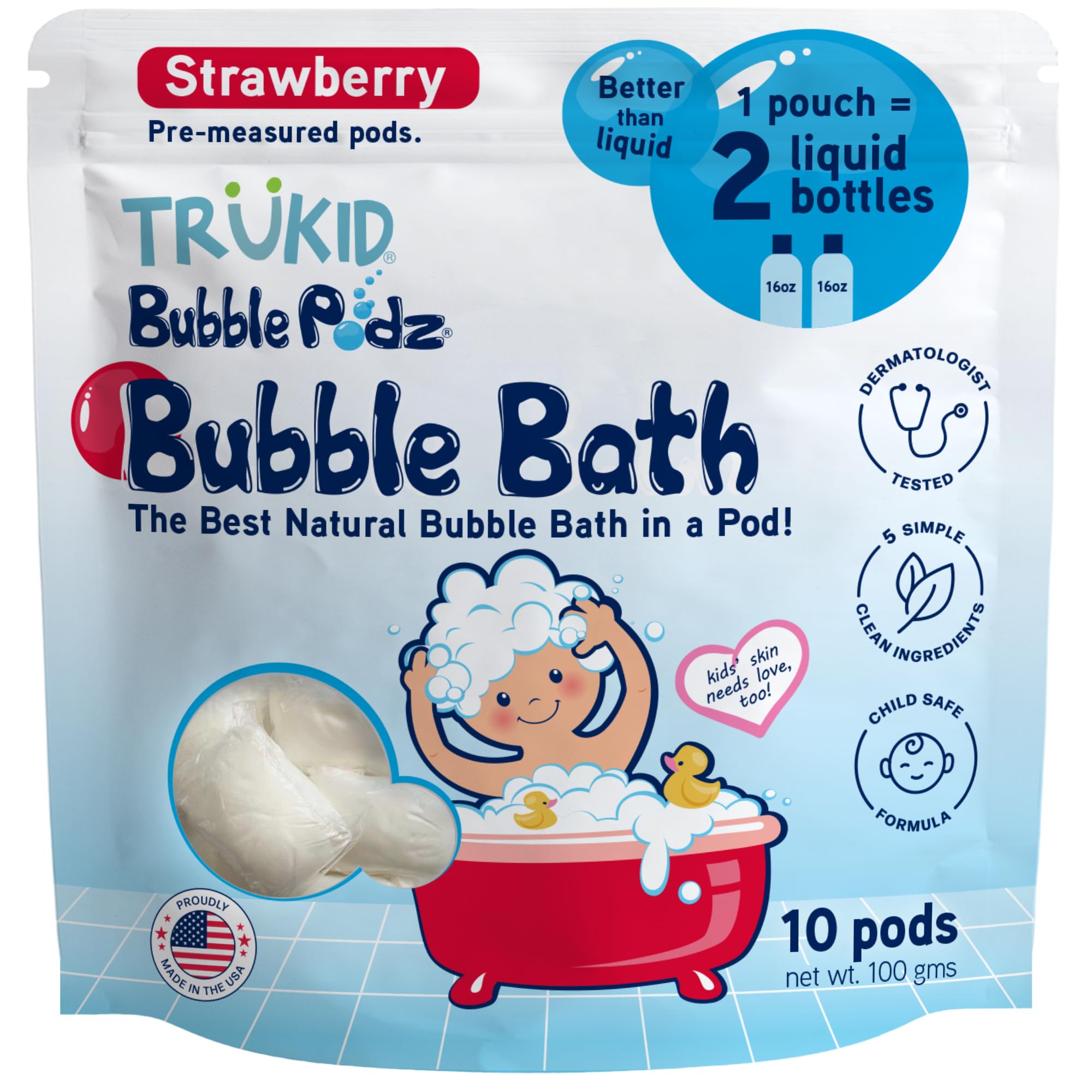 TruKid Bubble Podz Bubble Bath for Kids, Toddlers, & Babies, Tear Free Gentle & Refreshing Bath Bomb for Sensitive Skin with Natural Moisturizers,