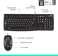 Vista 7 de Logitech MK120 – Combo de teclado y ratón con cable para Windows, ratón óptico con cable, tamaño completo, USB, compatible con PC, portátil - Negro
