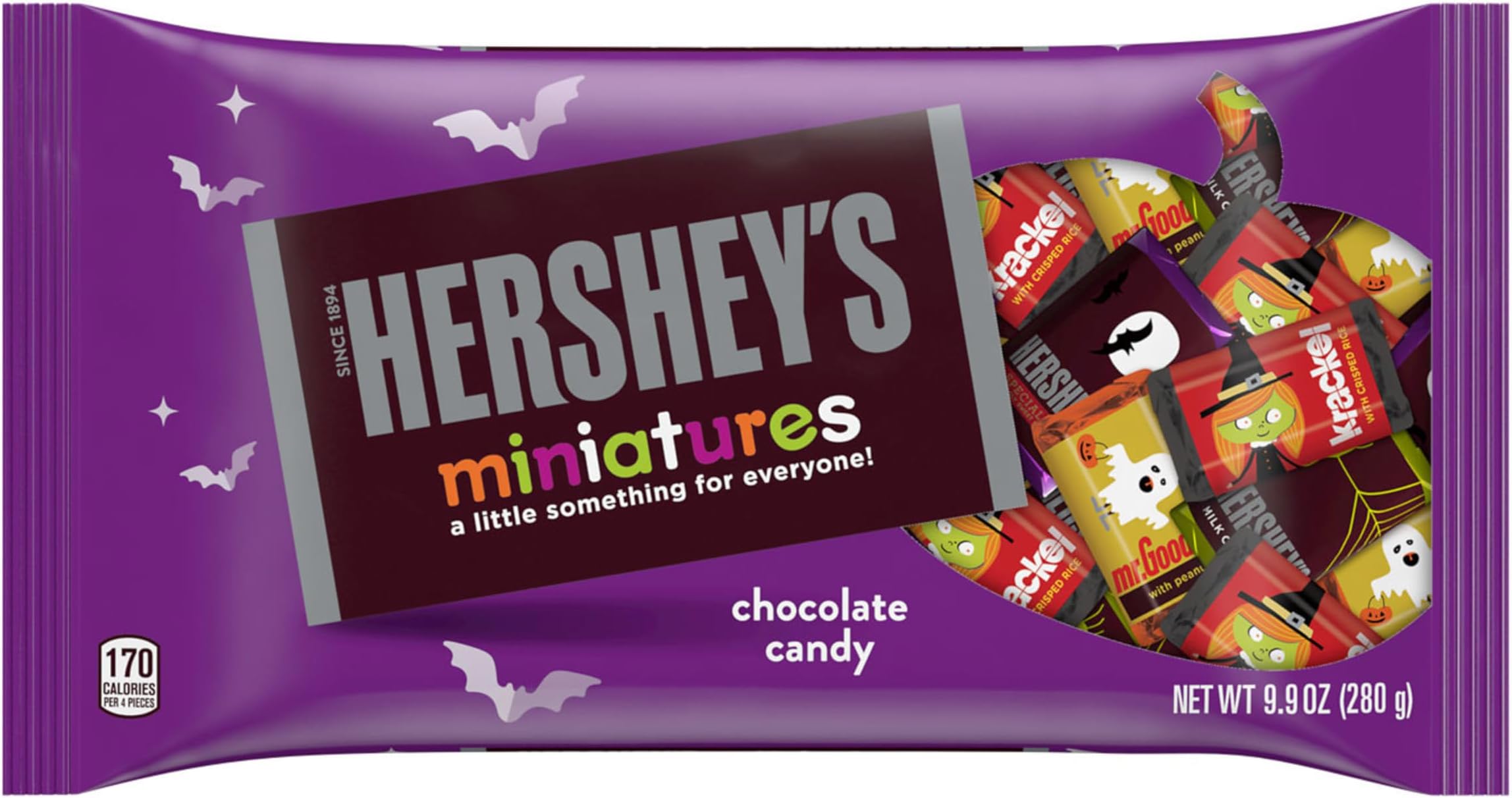 HERSHEY'S Miniatures Assorted Chocolate, Halloween Candy Bag, 9.9 oz