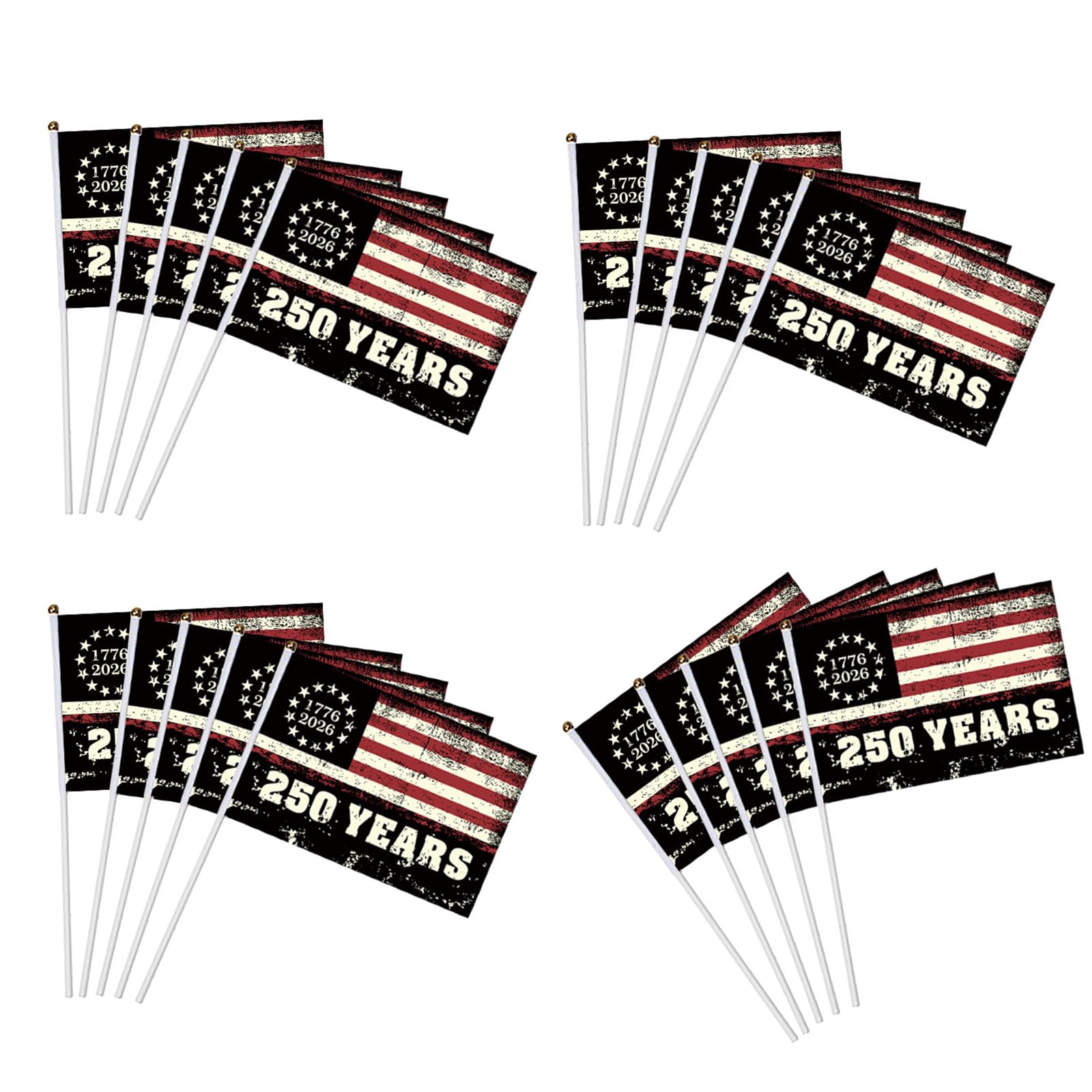 Whoasyst 20Pcs Us 250 Anniversary Stick Flags, 1776-2026 250Th Patriotic Signs Hand Held Flags, Patriotic Americans on Stick Americans on