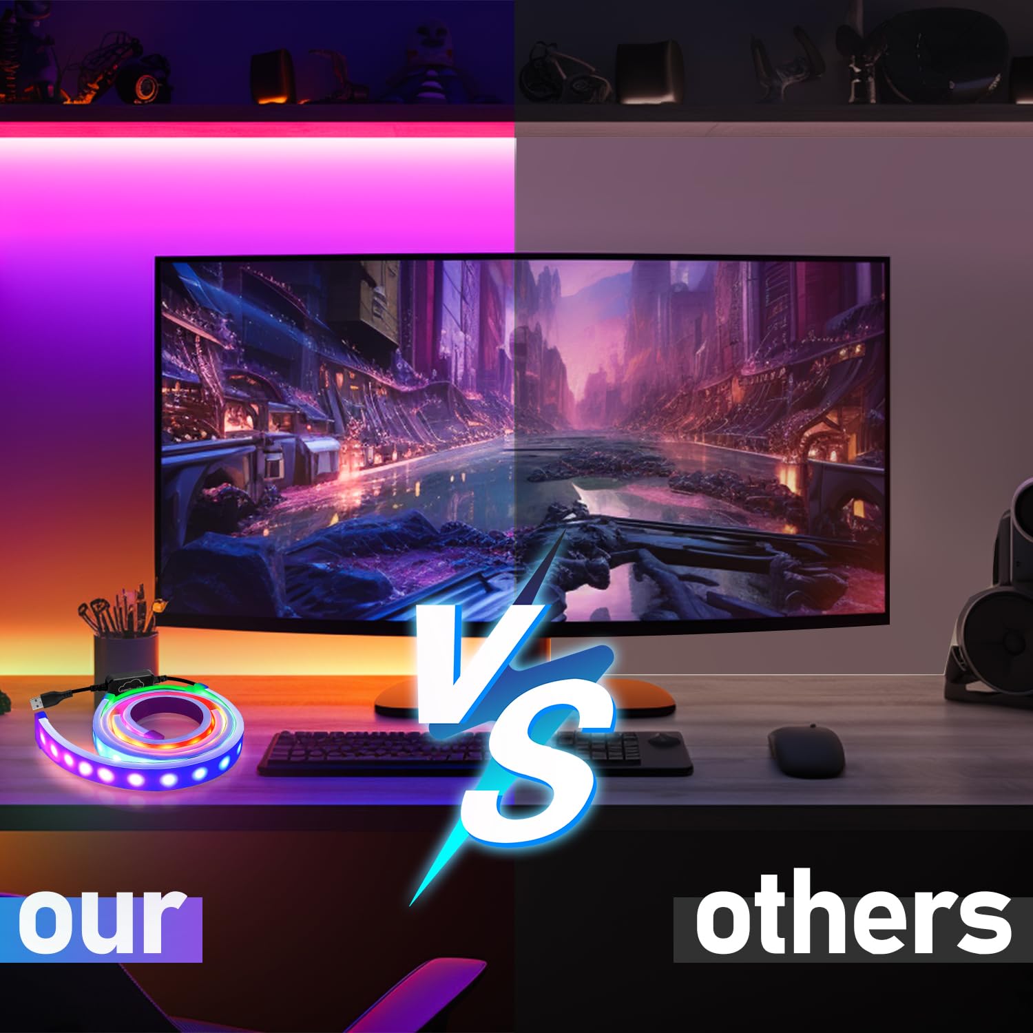 LED Neon Strip 27 Zoll RGB LED Neon Light 12V Dimmbar Neon Lichter mit App-Steuerung, Satte Farben, Musik Sync Ultra Flexibel für Schlafzimmer Wohnzimmer PC Dekor,2er