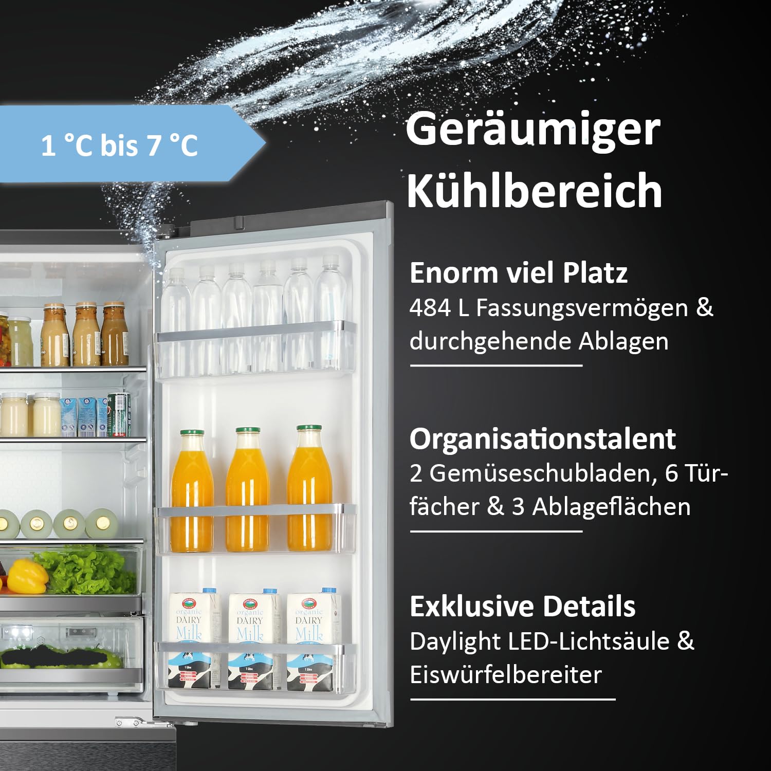 Haier French Door Kühl-Gefrierkombination I 100cm Breite I French Door Kühlschrank mit 750L XXL-Volumen, Eiswürfelspender & No Frost I Doppeltür Kühlschrank mit Gefrierfach I FD 100 Serie 7 HB26FSSAAA