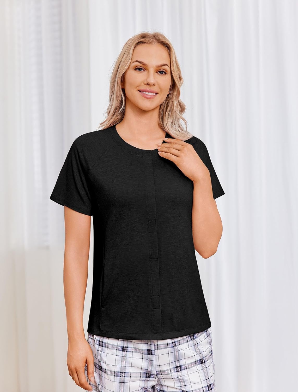 Deyeek Mastectomy Shirts with Drain Pockets for Women Short Sleeve Shirt Chemotherapy Must Haves - Image 5