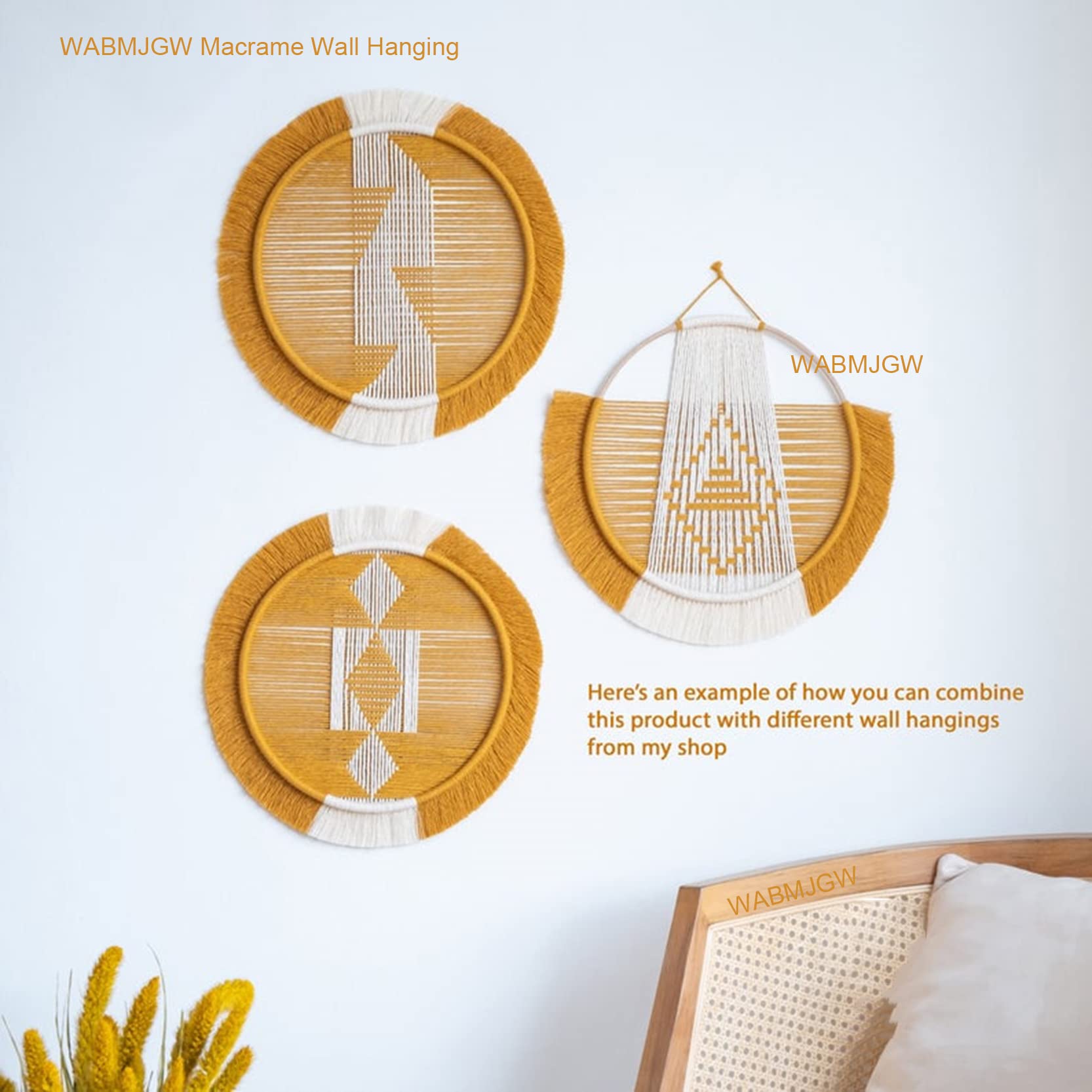 Makramee Wandbehang Durchmesser 30cm Handgefertigter gewebter Wandteppich im japanischen Stil, Makramee Wandteppiche gewebte Wandkunst für Wohnzimmer Dekoration Geschenk,D