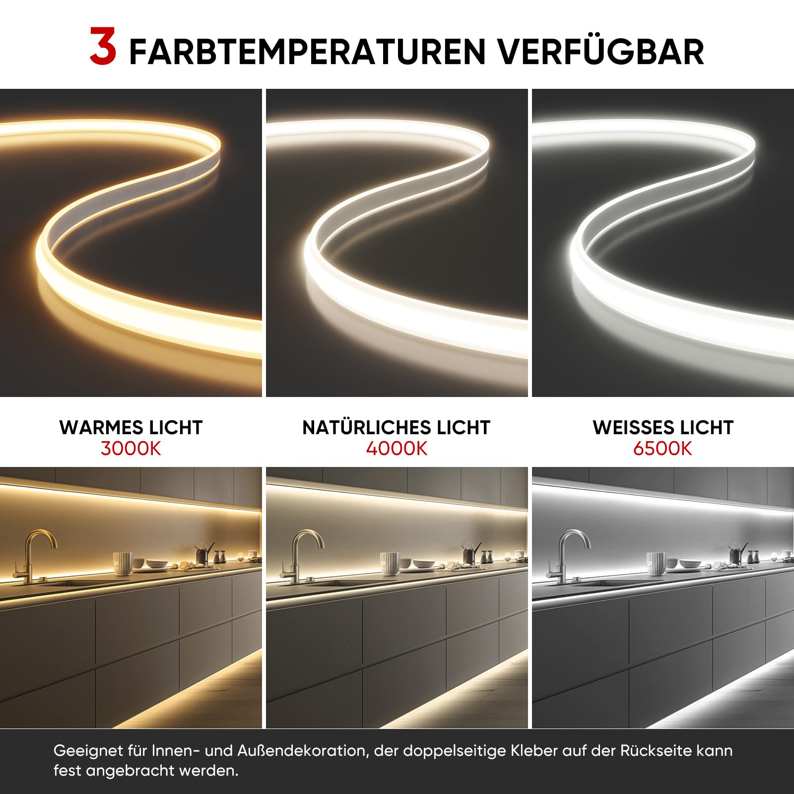 Shine Decor COB LED Streifen 20m, AC 220V 230V IP65 Wasserdicht LED Band, SMD2025 286 leds/m Ultrahohe Helligkeit Lichtleiste für Küche Garten LED Beleuchtung (20M, Warmweiß, CE Zertifiziert)