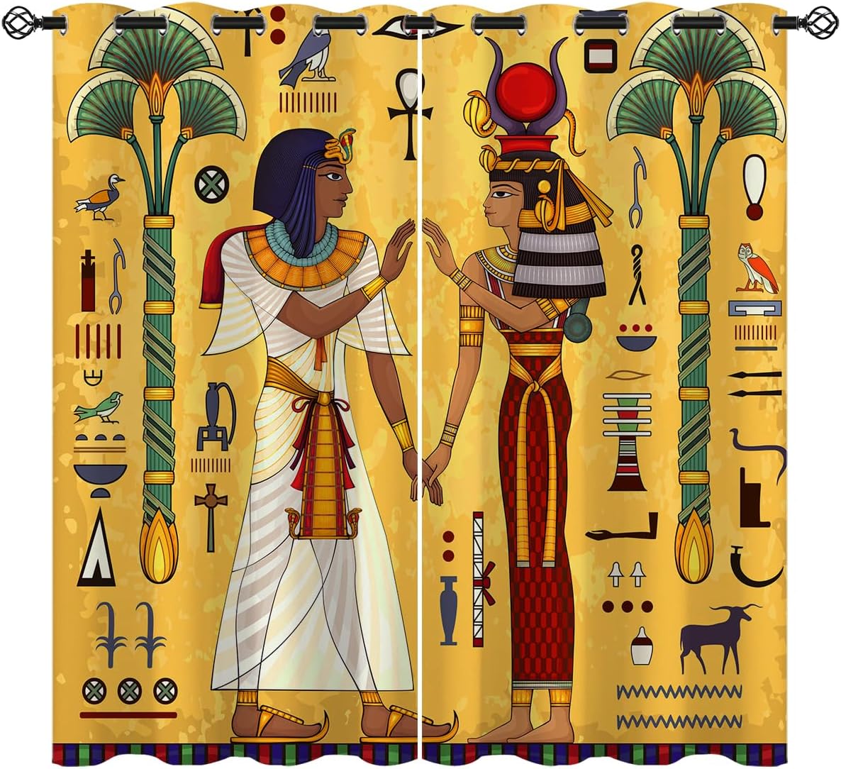 Ancient Egyptian Blackout Curtains for Girls Boy Home Decor, Mysterious African Pharaoh Queen Grommet Thermal Insulated Drapes Darkening Window Curtain for Bedroom Living Room, 42 x 45 Inch