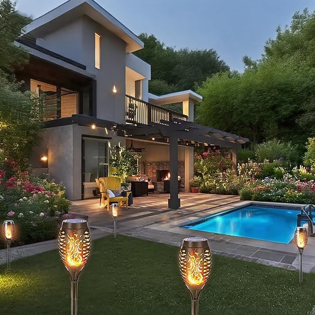 Solar Torch Lights Outdoor, IP65 Waterproof with Realistic Flickering Flame - Auto On/Off Garden Lights for Patio, Yard, Pathway, Enchanting Party Decor (12Pack)