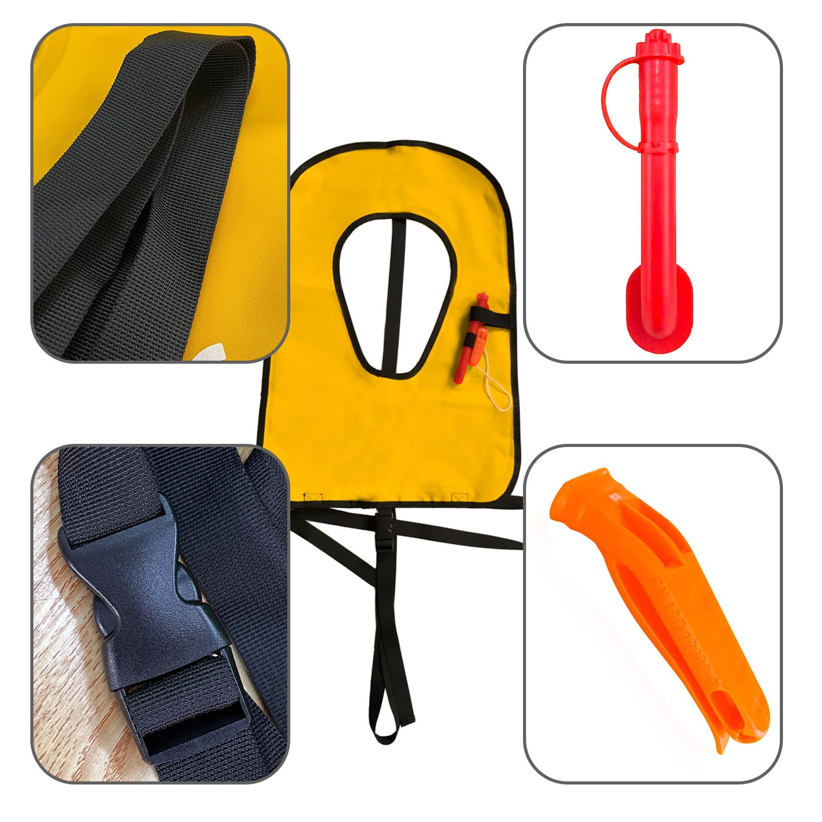 Inflatable Snorkel Vest Adult Snorkeling Jackets Free Diving Swimming Safety Supports up to 260 lbs (Yellow-120N)