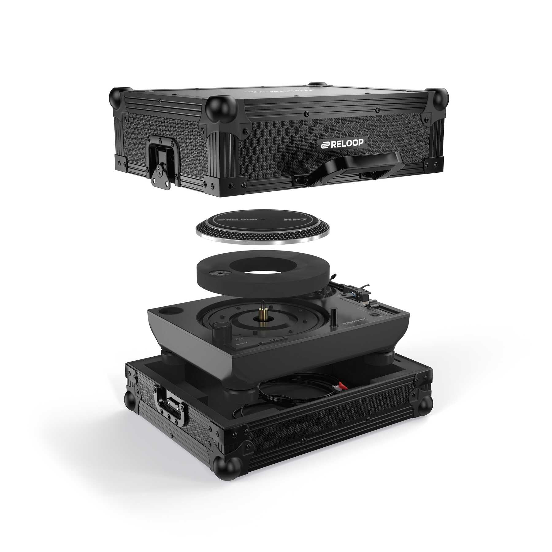 Reloop Premium RP-7 Turntable Case - Robuste Konstruktion mit kratzfester Hexa-Oberfläche in mattem Schwarz
