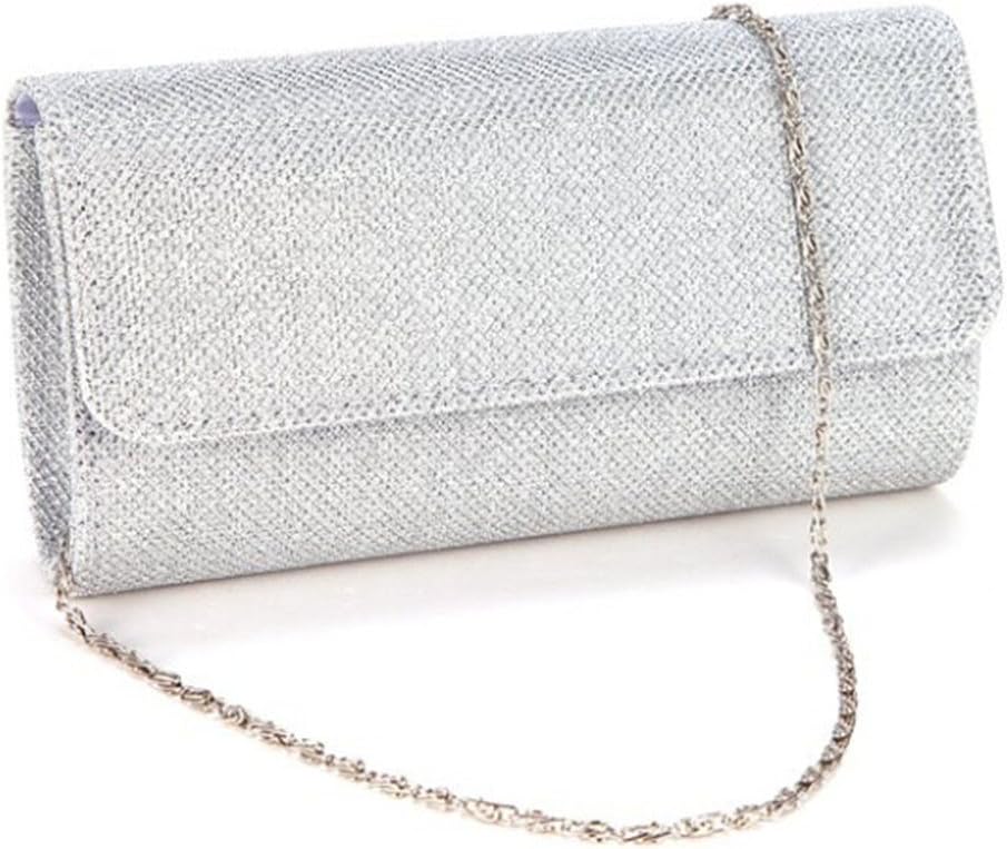 U-StoryWomens Evening Wedding Party Small Clutch Bag Prom Shoulder Chain Handbag Tote (Silver)