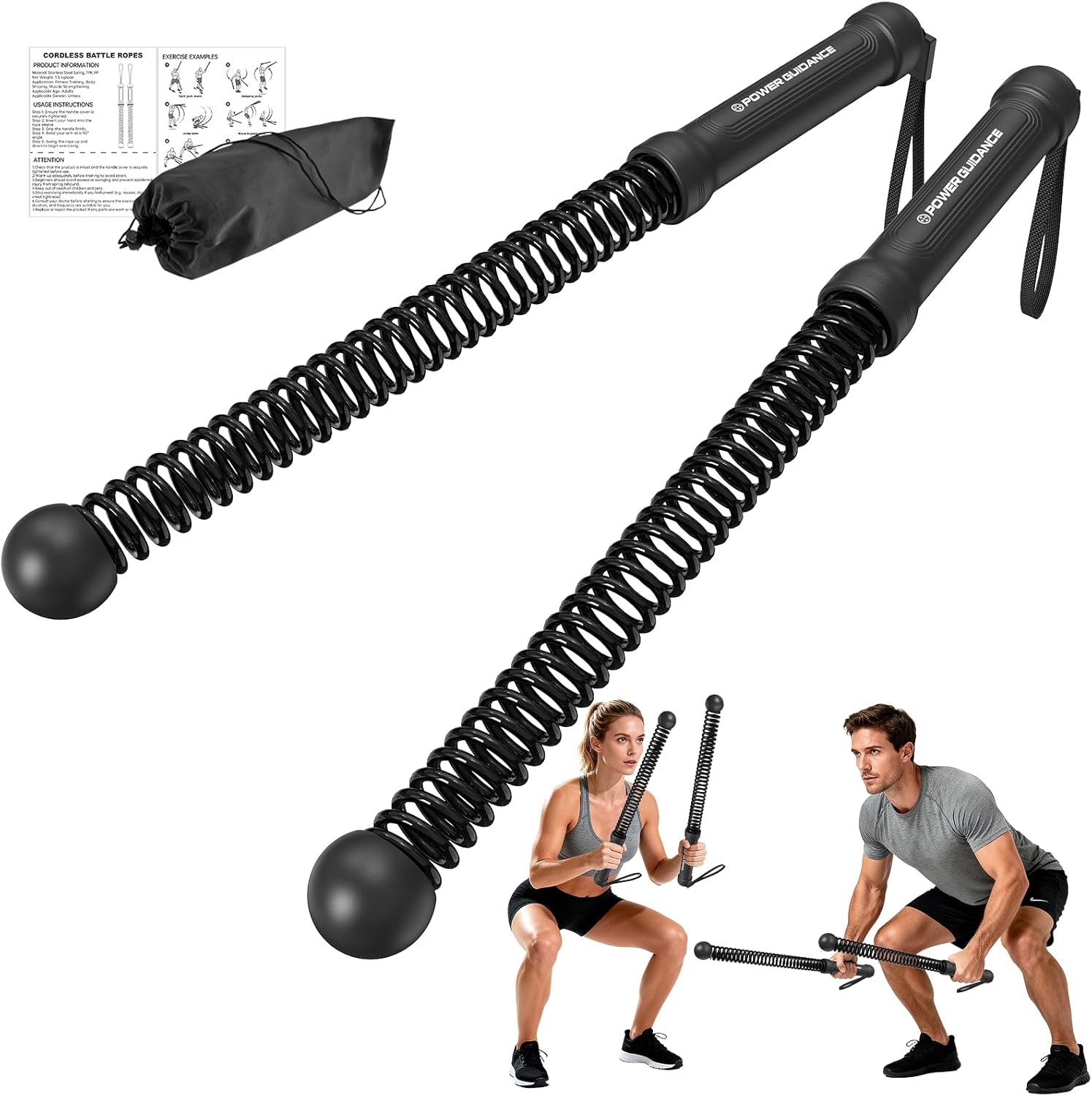 Power GUIDENCE 2PCS Ropeless Battle Ropes for Home Gym, Portable Battle Ropes for HIIT Workouts, Small Space, Travel & Apartment Training Equipment for Men & Women