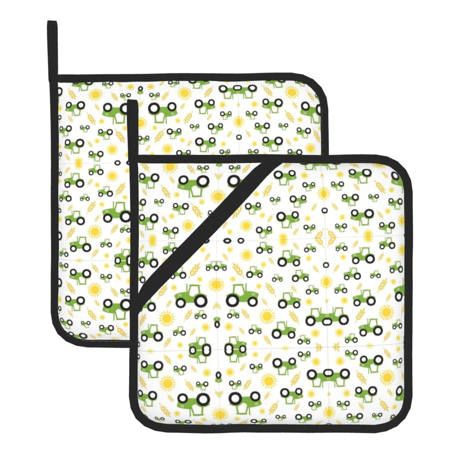 YYHHAOFA tractor farming Prints Square Hot Pads for Kitchen Counter - Waterproof Pot Covers with Hanging Loop - Thick Heat Resistant Trivets for Microwave & Oven (2-Pack)