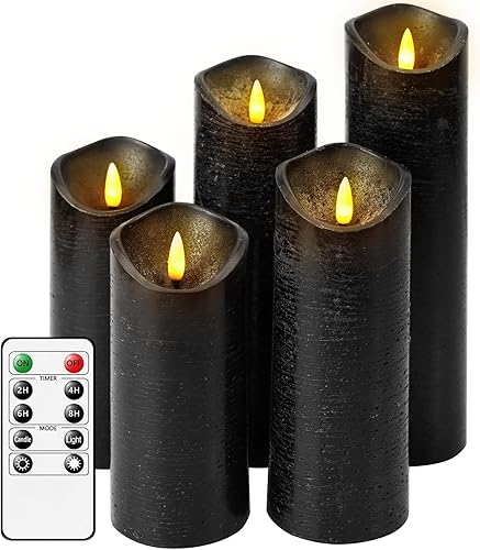 Velas parpadeantes sin llama con control remoto y temporizador, juego de 5 velas LED de cera real, velas que funcionan con pilas (2.2 x 5.5 pulgadas