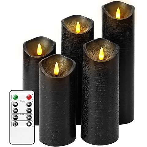 Flickering Flameless Candles with Remote Control and Timer Set of 5 Pc Real Wax LED...