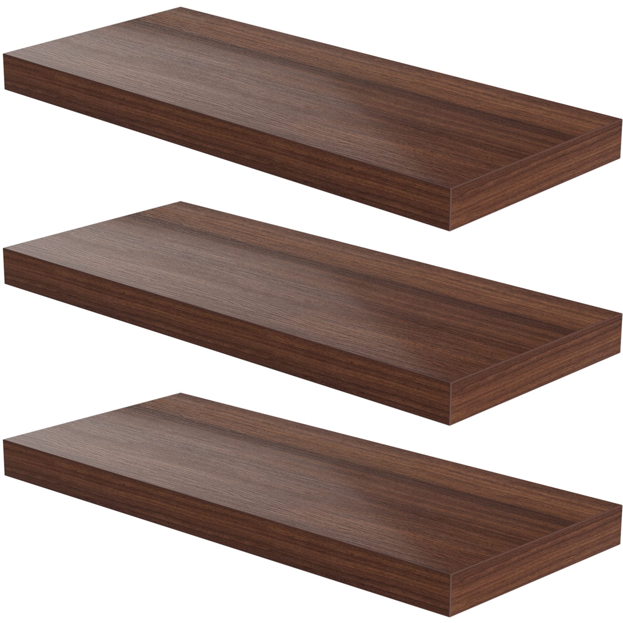 JPND Floating Shelf, Set of 3 Wall Shelf, 30 in W x 12.75 in D x 2 in H Wooden Floating Wall Shelf with Invisible Brackets for Living Room/Bedroom/Bathroom/Kitchen Storage and Decor, Red Brown