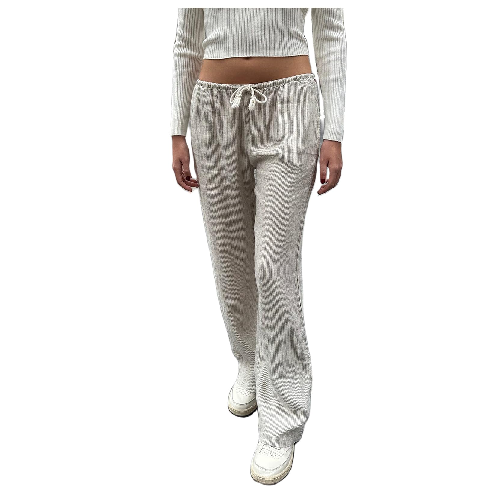 Miqil Women Y2K Striped Pants Loose Wide Leg Pinstripe Print Pants Casual High Waist Drawstring Lounge Pants Streetwear