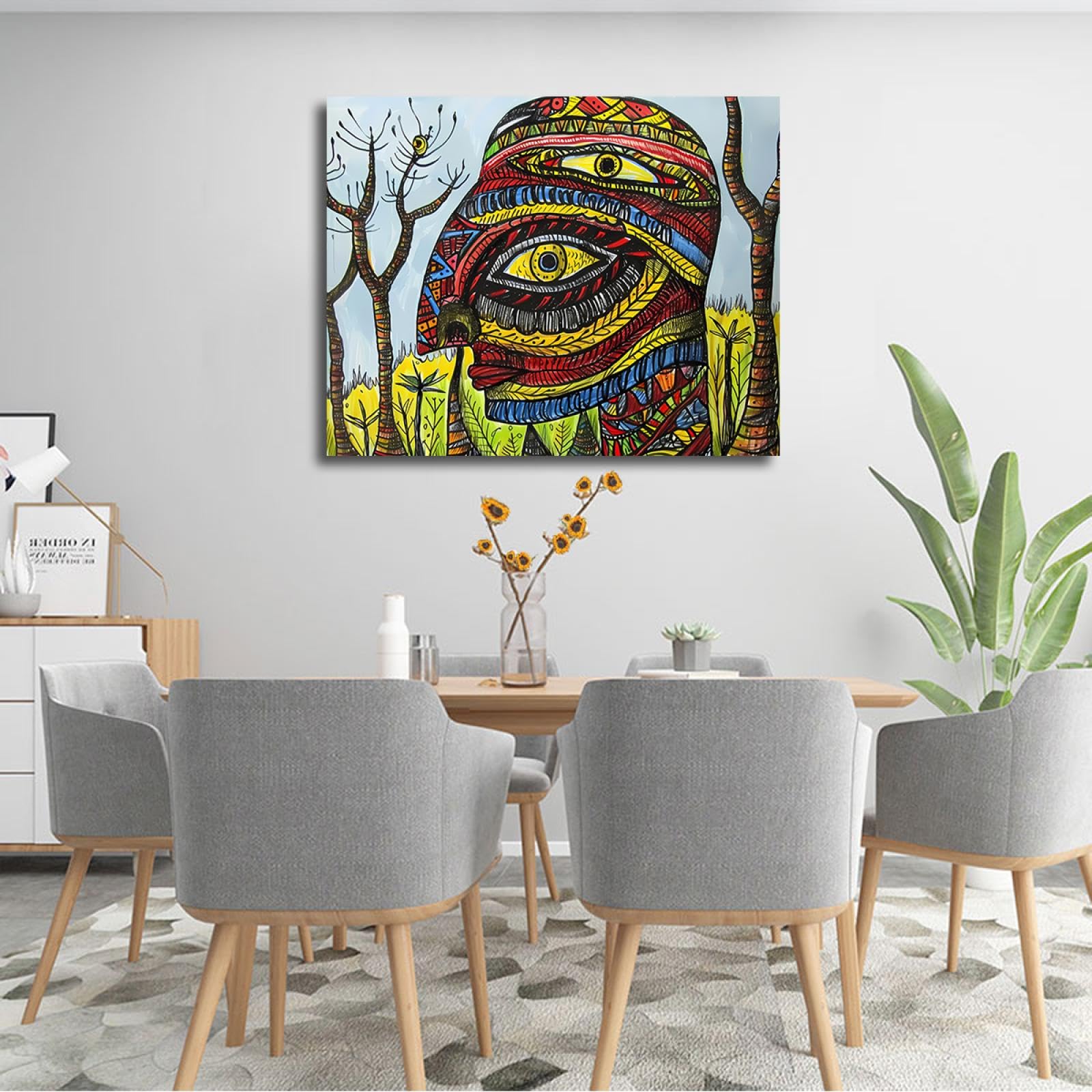 SHENGPOSTER Obraz olejny styl farby na płótnie botaniczna kolorowa twarz sztuka ścienna obrazy plakaty do akademika mieszkanie dekoracja domu łatwe do powieszenia 55 x 70 cm rama wewnętrzna