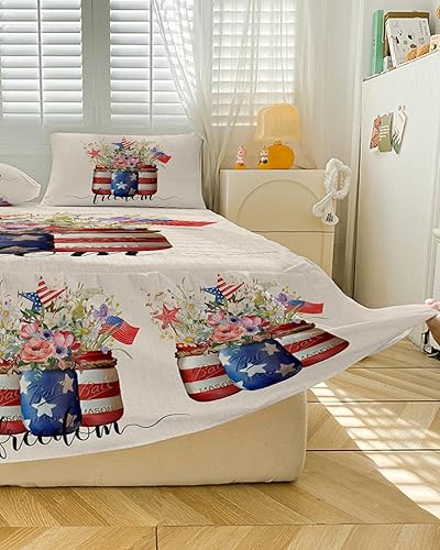 Miniatura 5 de Faldas de cama plisadas envolventes del 4 de julio para cama individual XL de 39 x 80 pulgadas, diseño floral de primavera, día de la independencia,