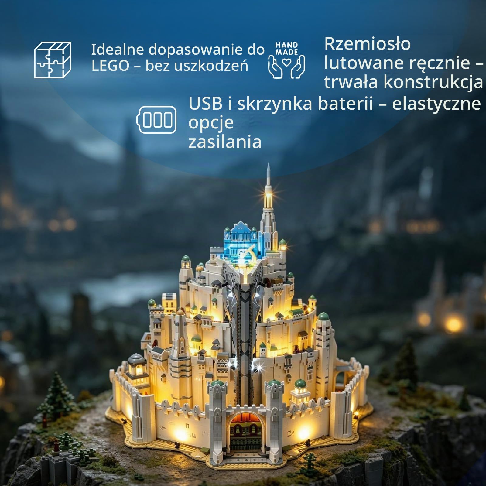 YEABRICKS Światło LED do Lego-11377 Icons Władca Pierścieni: Model klocków Minas Tirith (zestaw Lego nie jest dołączony)