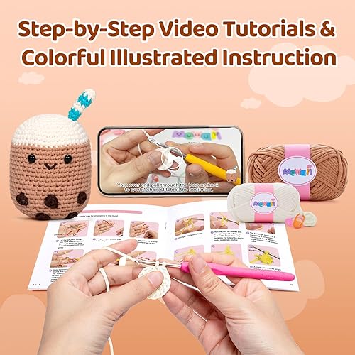 Miniatura 4 de Kit de ganchillo para principiantes, kit completo de bricolaje con más de 40% de hilo de cinta preiniciado tutoriales en video paso a paso para