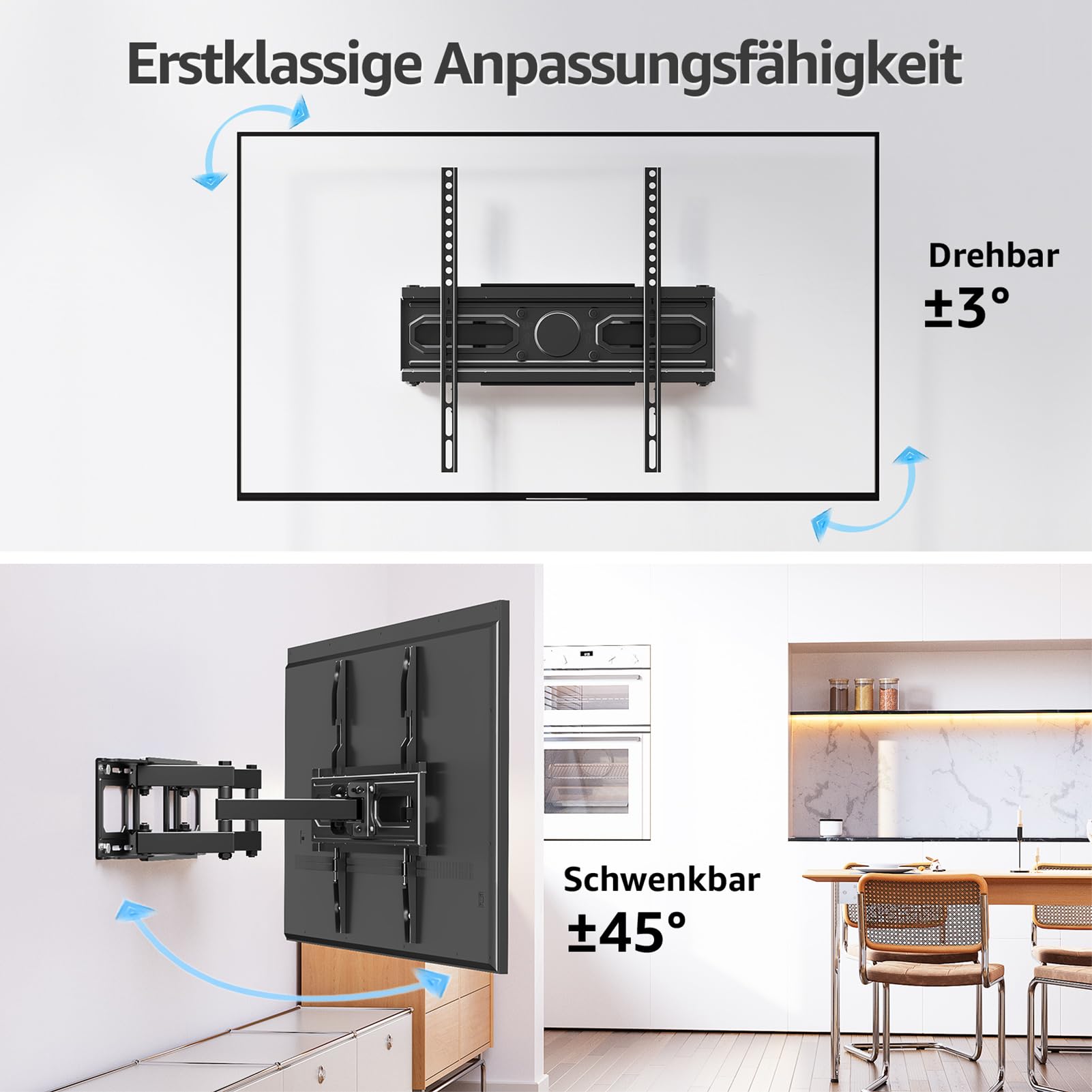 MOUNTUP TV Wandhalterung Schwenkbare Neigbare TV Halterun für 26-70 Zoll Flach & Curved LCD LED Fernseher bis zu 45kg, Max VESA 400x400mm