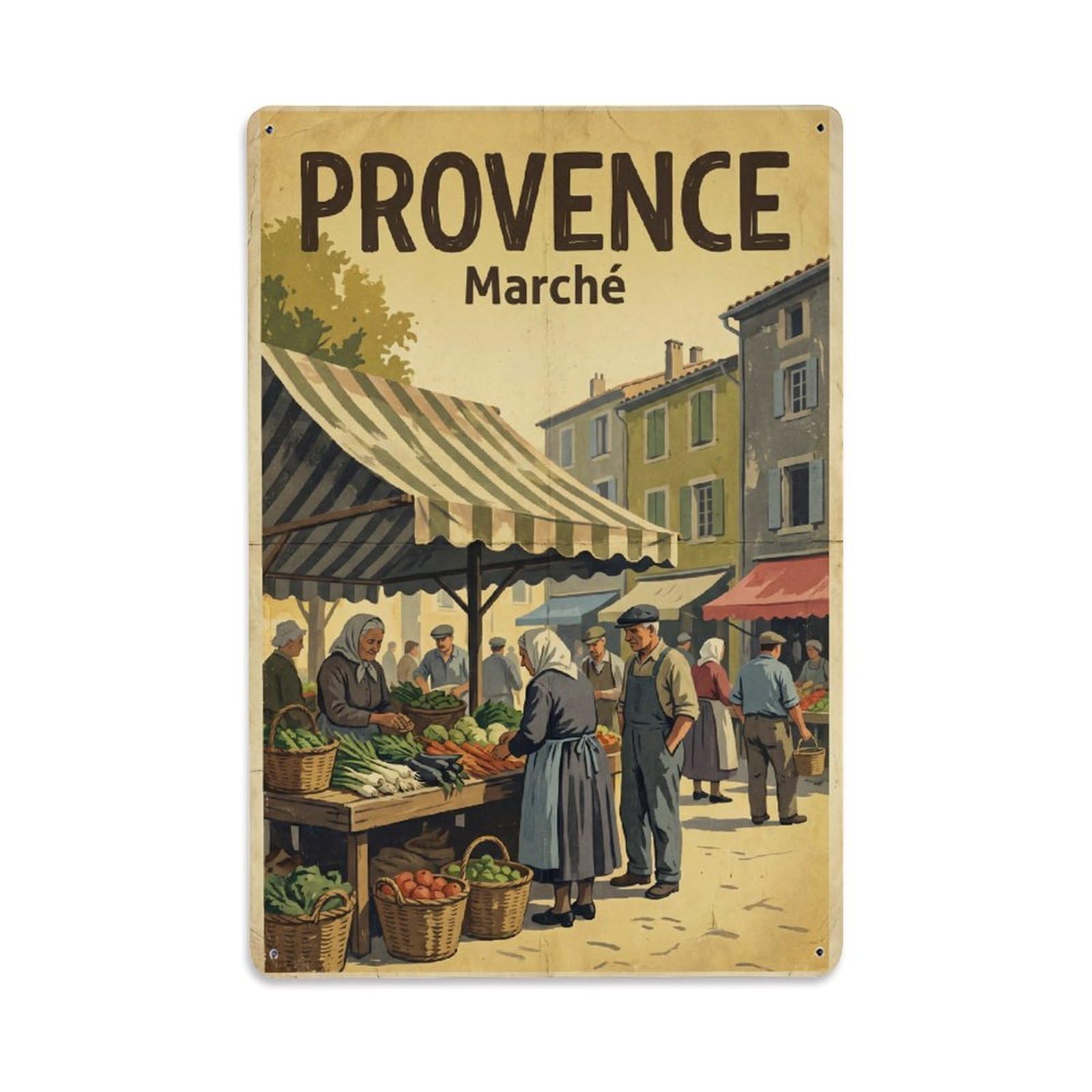 Gead 8X12inch Style Vintage Travel Provence Village Market Metal Tin Sign