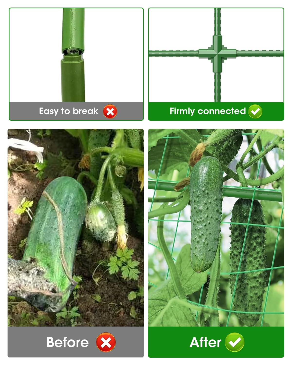 MYMULIKE Paquete de 4 enrejados de pepino, enrejado de jardín para plantas trepadoras al aire libre, enrejado de pepino con marco en A para cama elevada, soporte de cultivo de plantas para tomate