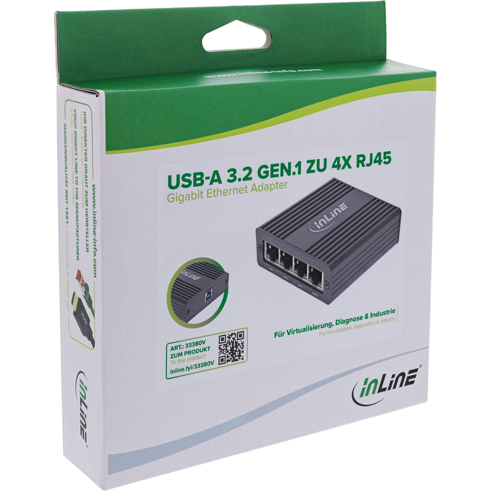 Inline Adattatore di rete USB-A, 4 x RJ45 Gigabit, USB 3.2 Gen.1, 33380 V