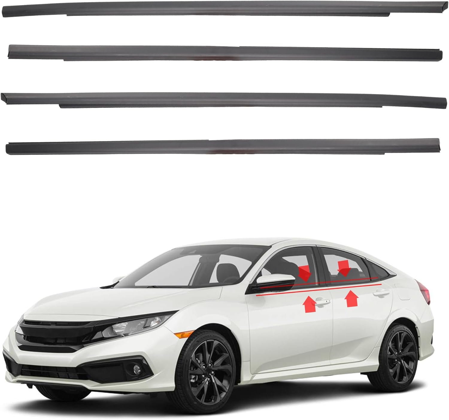 Dasbecan Weatherstrip Window Molding Trim Seal Belt Compatible with Honda Civic 4 Door Sedan 2016 2017 2018 2019 2020 2021 Replaces# 72450-TEA-T01 72410-TEA-T01 72950-TEA-T01 72910-TEA-T01 (4PCS) Honda Civic 4 Door Sedan 2016-2021