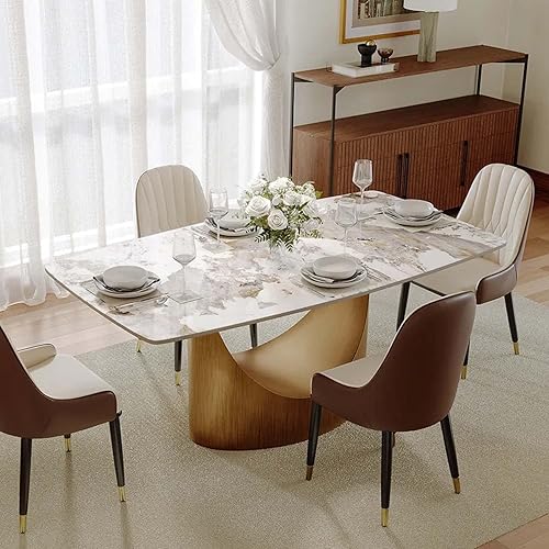 Miniatura 20 de POVISON Hobart - Mesa de comedor rectangular moderna de 71 pulgadas para 6, mesa de piedra sinterizada blanca brillante con pedestal de acero al