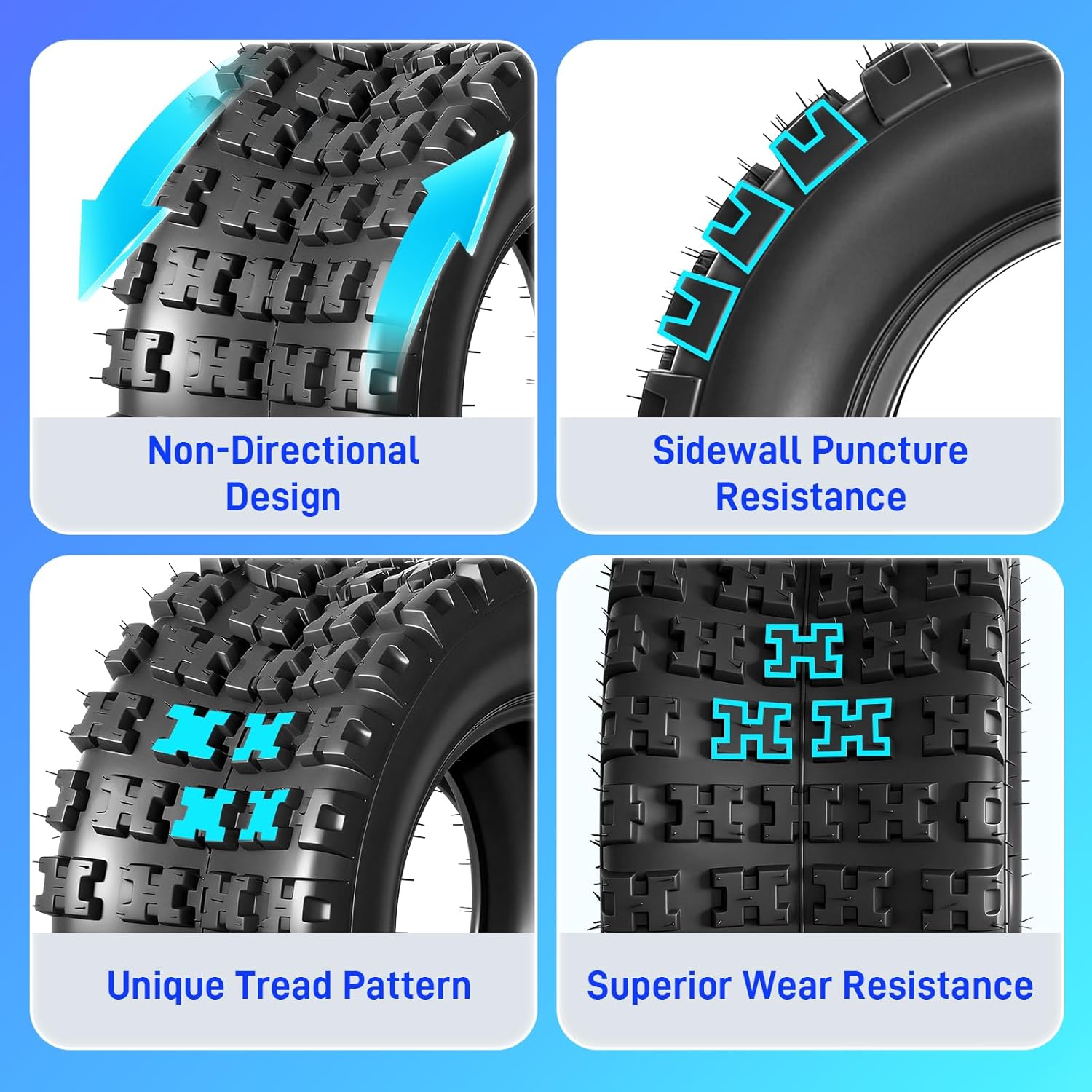 TRIBLE SIX 20x10-10 ATV/UTV Tires, 20x10x10 All-Terrain Mud & Trail Tires, 4PR Heavy Duty Tubeless, Non-Directional Tread, Set of 2