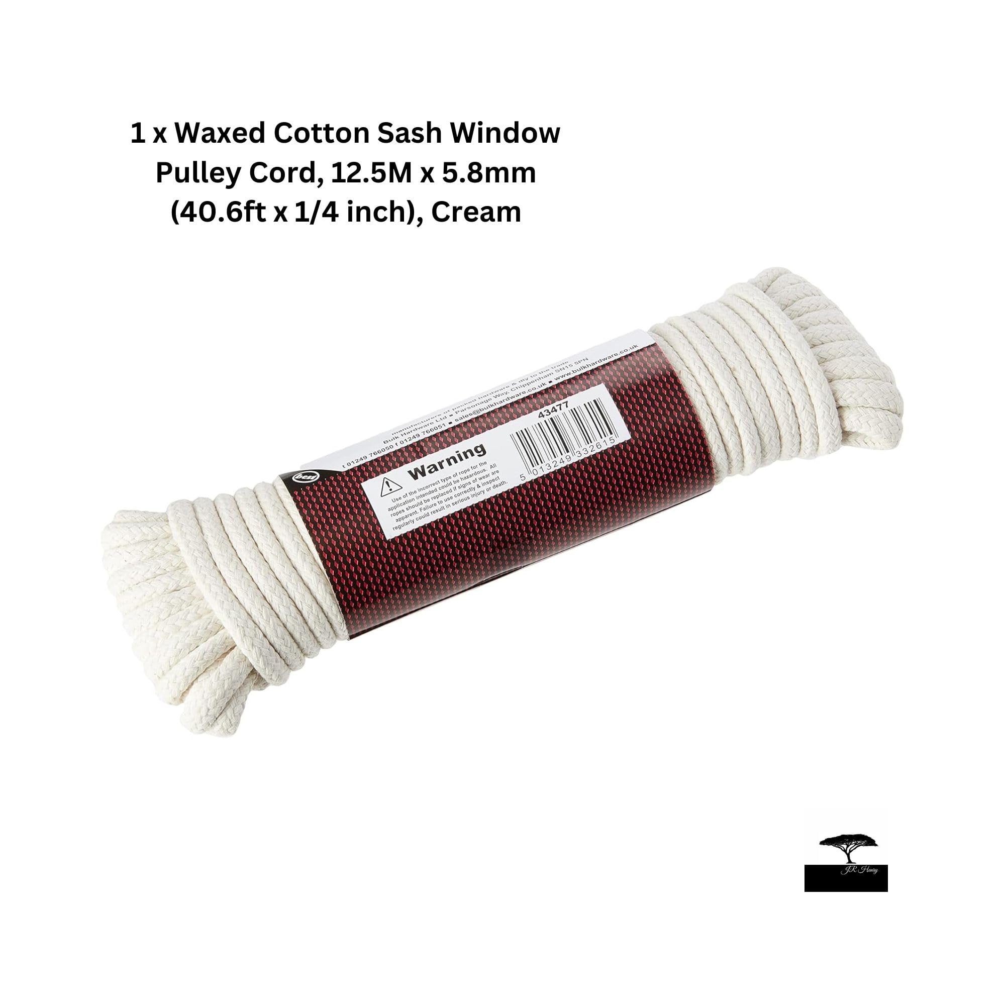 Waxed Cotton Sash Window Pulley Cord, 12.5M x 5.8mm, Cream, 5.8 mm diameter by 12.5 metre length - Image 3