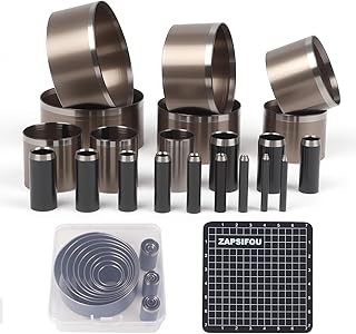 21 Pieces Leather Circle Cutter Tool Set, Hole Punch Tools with 1-12mm 15 20 25 30 35 40 45 50 55mm, High Carbon Steel Round Cutting Dies, Hole Punch Tool Kit for DIY Leather Crafts