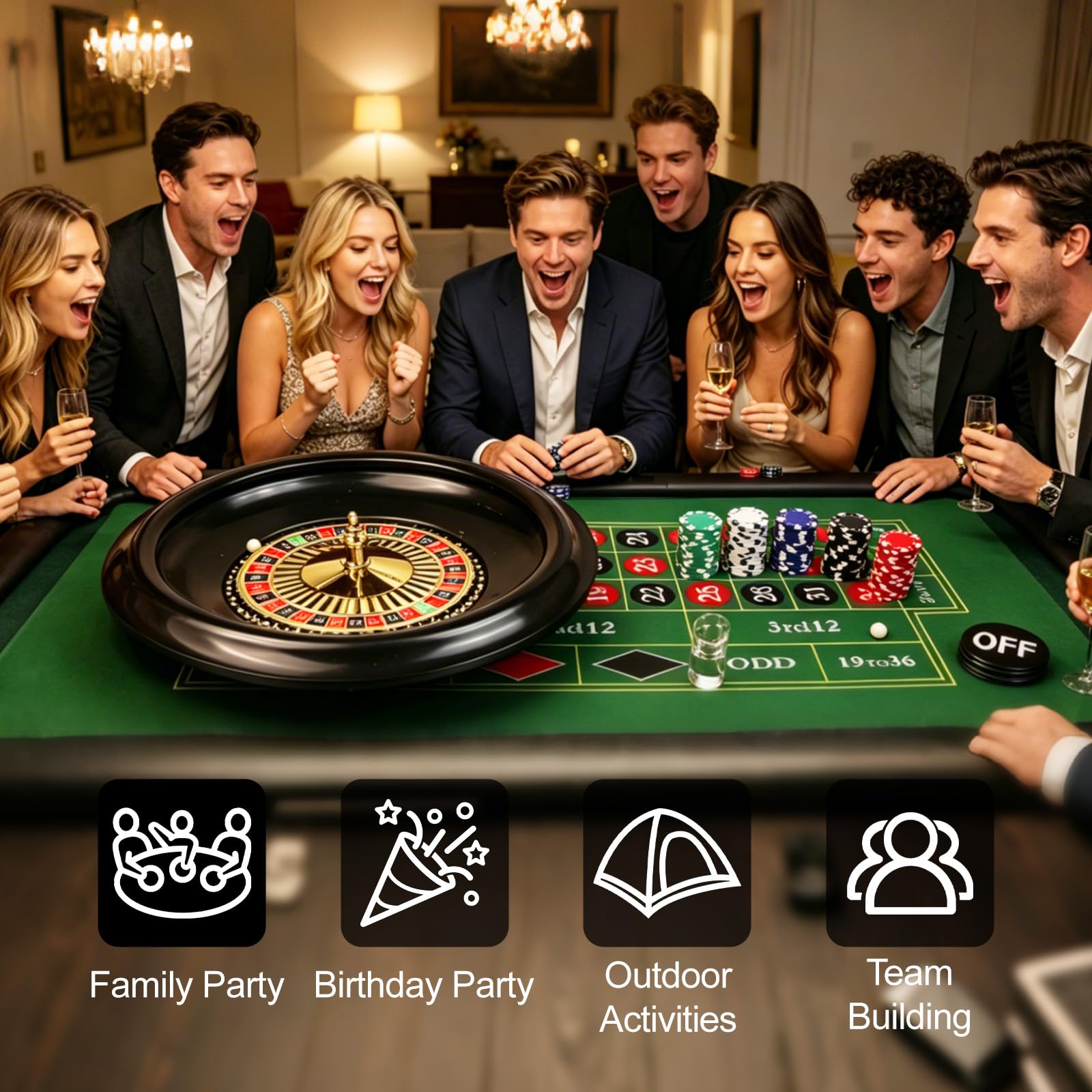 Casino Night Set Gioco Completo Include 16 '' Rotella Roulette Verde 88,9 cm X 40,6 cm Tappetino da tavolo in gomma, 100 Chip Dealer Pulsante Win Marker Casino Game Set Idee Regalo