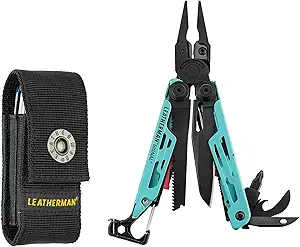 LEATHERMAN, Signal Camping Multitool with Fire Starter, Hammer and Emergency Whistle, Made in the USA, Aqua with Nylon Sheath