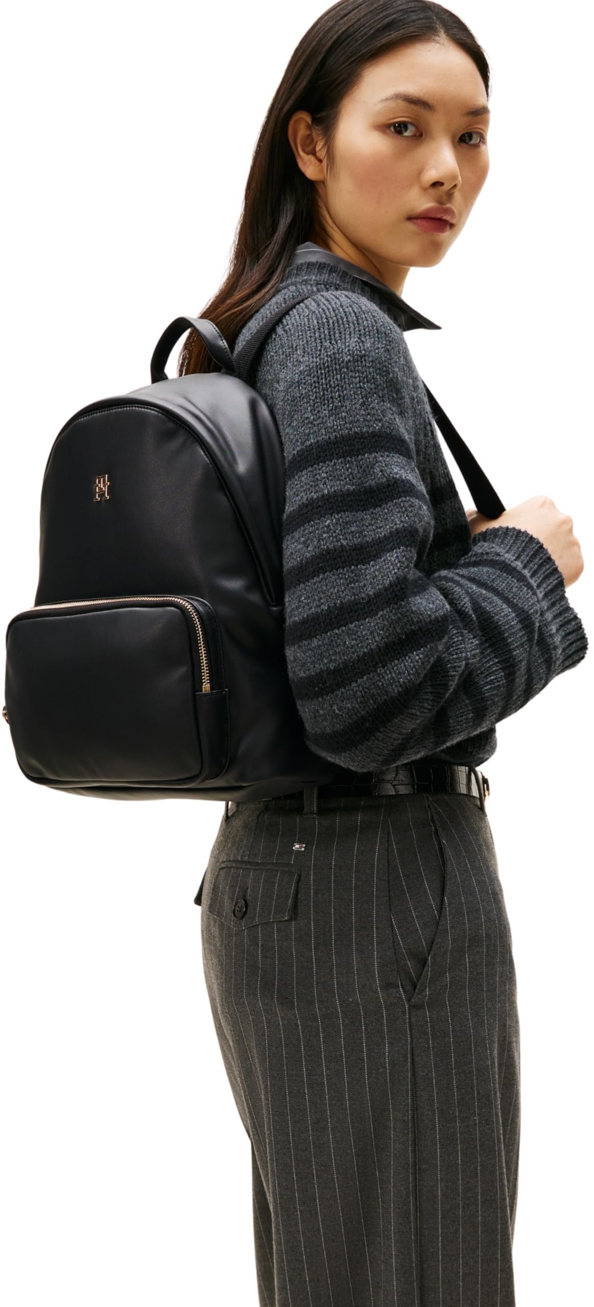 Tommy Hilfiger Mochila Mujer Soft Dome con logotipo, Negro (Black), Talla Única