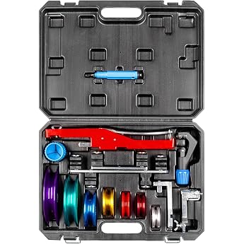 Wostore Pipe Bender Pipe Bender for Copper Pipes and Brake Lines Manual with Pipe Cutter Deburring for Air Conditioning Bending Pliers Brake Line Bending Tool 1/4 Inch - 7/8 Inch to 90 Angle