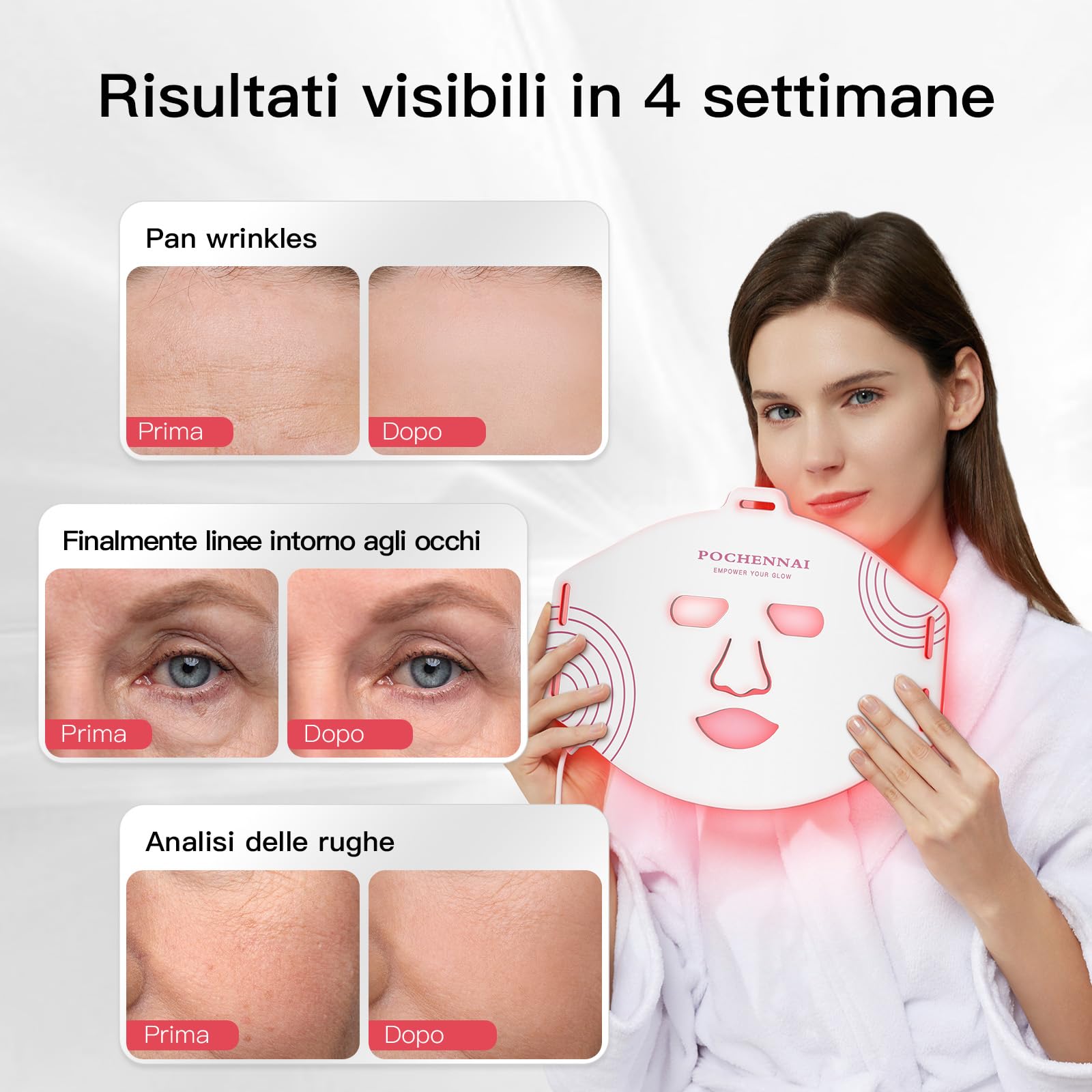 Luminiva LED Gesichtsmaske – Heimanwendung Beauty Gerät mit Rotlicht & Nahinfrarotlicht, Flexibles Silikon, Einfach zu Bedienen, 3 Intensitätsstufen (Perlweiß)