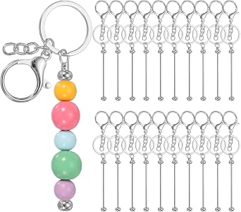 PATIKIL Beadable Keychains, Metal DIY Beaded Keychain Making Kit with Key Rings Blank Chain Bars with Lobster Hook