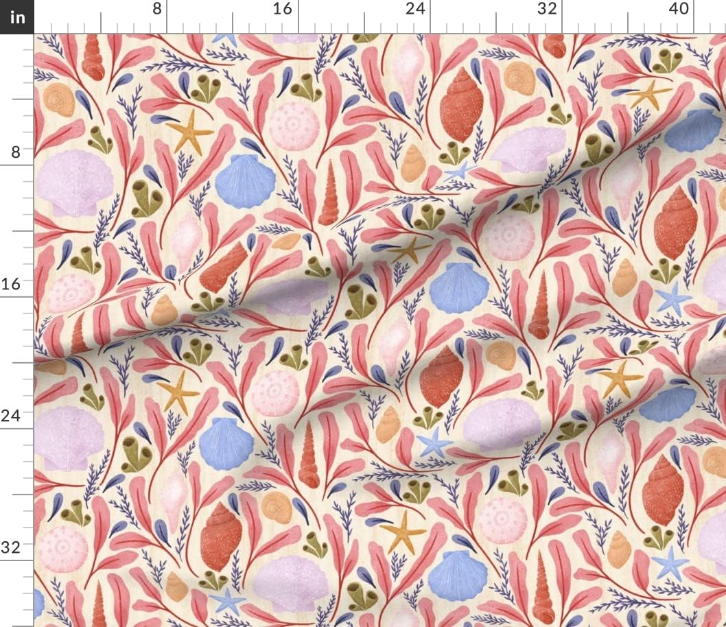 Spoonflower Fabric - Delicate Shells Feminine Nautical Rose Pink Coastal Modern Beach House Printed on Petal Signature Cotton Fabric Fat Quarter - Sewing Quilting Apparel Crafts Decor