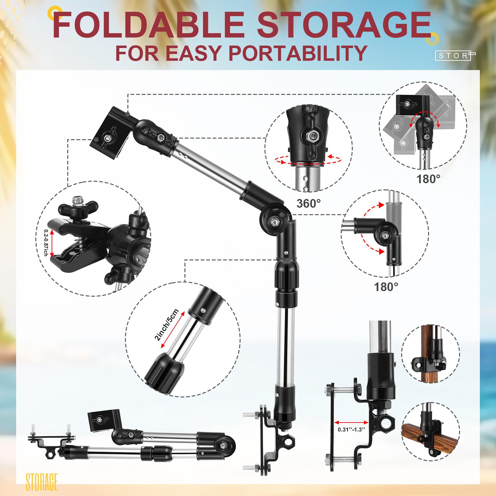 Paquete de 2 paraguas grande para silla de doble dosel con abrazadera ajustable, sombrilla para silla de playa, paraguas plegable portátil para deportes al aire libre, carrito de golf, patio