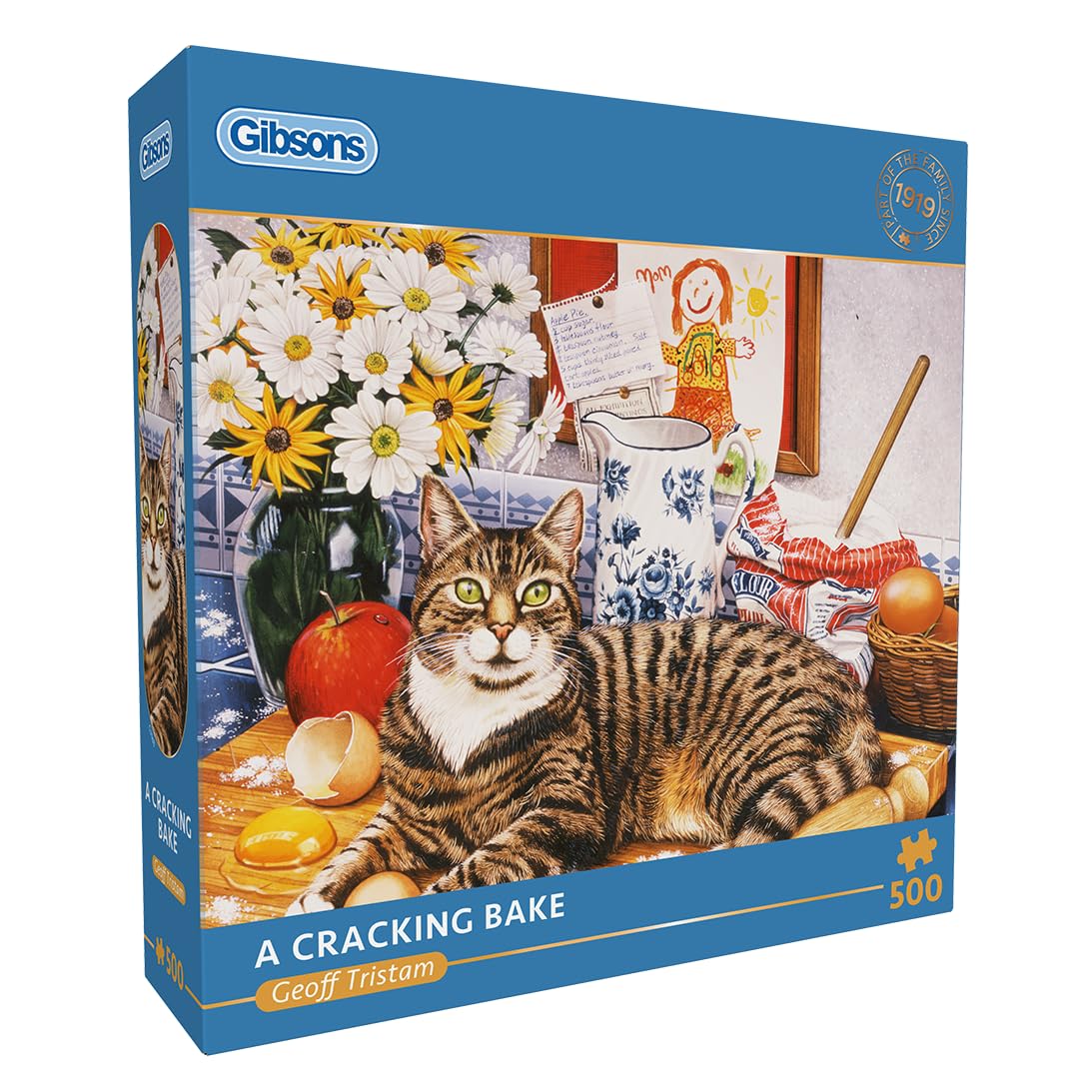 Gibsons A Cracking Bake 500 Piece Jigsaw Puzzle for Adults, Cozy Kitchen Baking Scene with Cat on Counter by Geoff Tristram