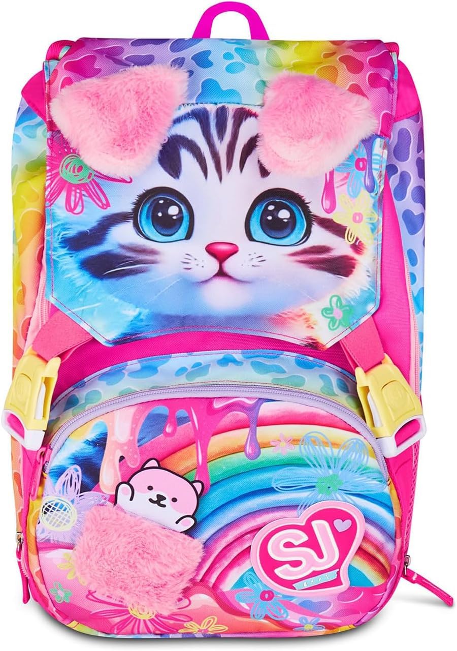 School Pack Zaino Estensbile con Astuccio 3 Scomparti, Per Seven Sj Fan, Orecchie Sollevabili Cat&Air, Bambina, Pennarelli, Pastelli, Accessori
